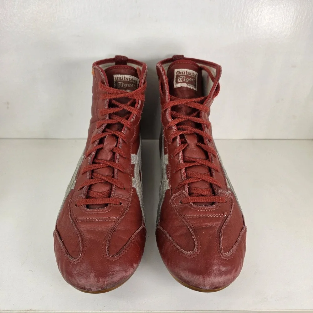 Ontisuka Tigers Asics Wrestling Shoes Red Brown Mens Sz 12 VTG Leather 2004 RARE